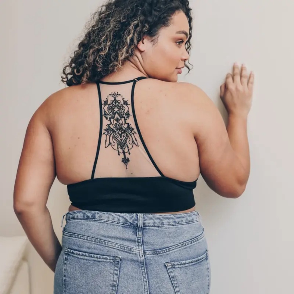 Plus Size Tattoo Mesh Racerback Bralette